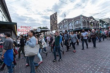 Black Lives Matter protesters took to the streets of Seattle Aug. 10 to speak out against violence toward the Black community. Photo by Matt Browning