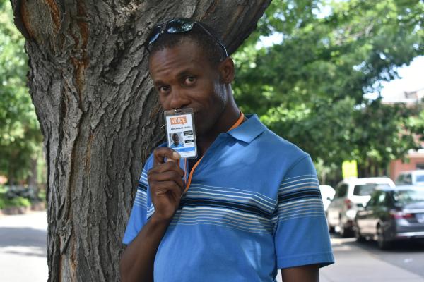 Larmarques Smith sells Denver Voice, a monthly street newspaper. 