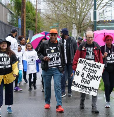 Marchers begin their journey to Olympia from south Seattle. Photo by Susan Fried.