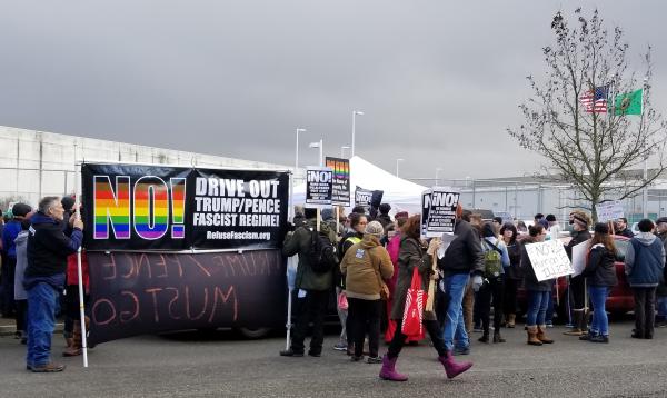 On Sun. Feb. 4 the People’s Tribunal protested at the Northwest Detention Center in Tacoma. Photo by Ashley Archibald