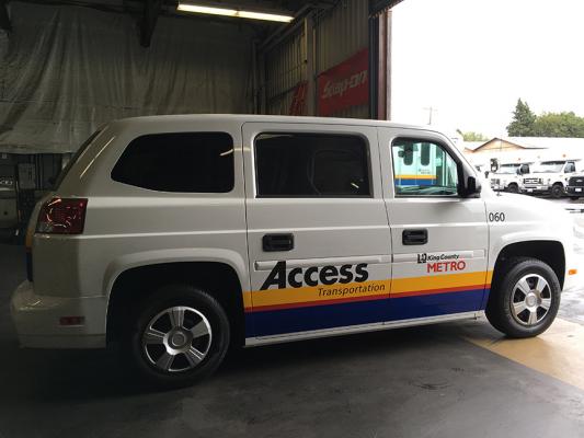 The new MV1 Access vans cannot fit some standard wheelchair sizes and are hard for people using walkers. Photo by Susan Koppelman