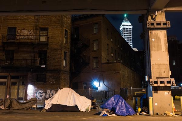 Campers under the viaduct, Jan. 2017. File photo by Andrew Waits