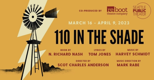 Poster for "110 in the Shade," showing title and image of a windmill against a light-brown background
