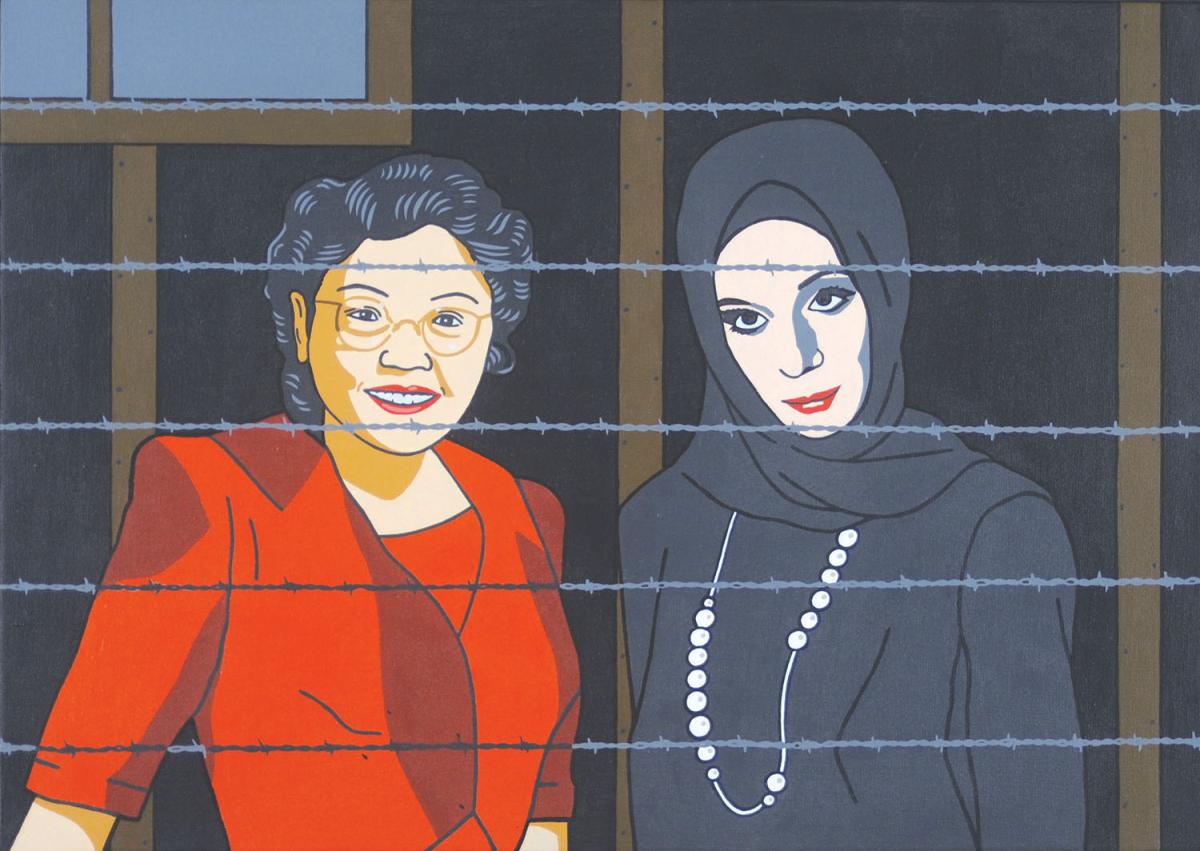 “American Citizens,” 2015, lithograph by Roger Shimomura