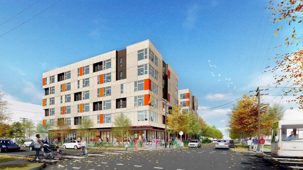 Rendering courtesy of Capitol Hill Housing. When completed, the redeveloped Liberty Bank Building in the Central District will rent its to people earning between 30, 50 and 60 percent of the area median income. The private activity bonds and tax credits d