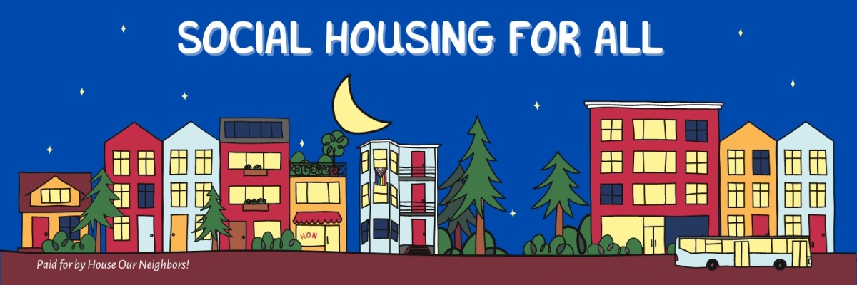 Cartoon image of tenement housing promoting the I-135 campaign.