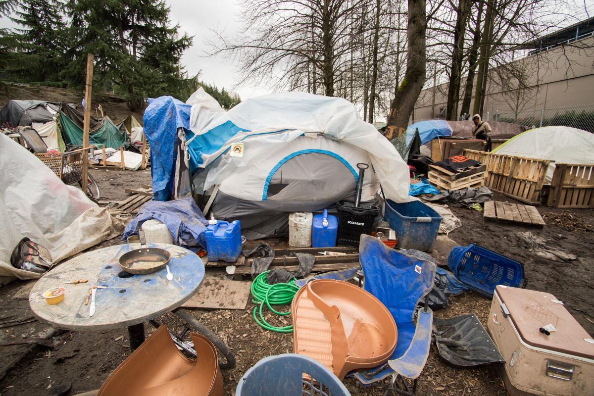 In March, Seattle police and outreach workers cleared “The Field of Dreams” encampment located where South Royal Brougham Way meets Airport Way South near Interstate 90 in SoDo. File photo by Matthew S. Browning