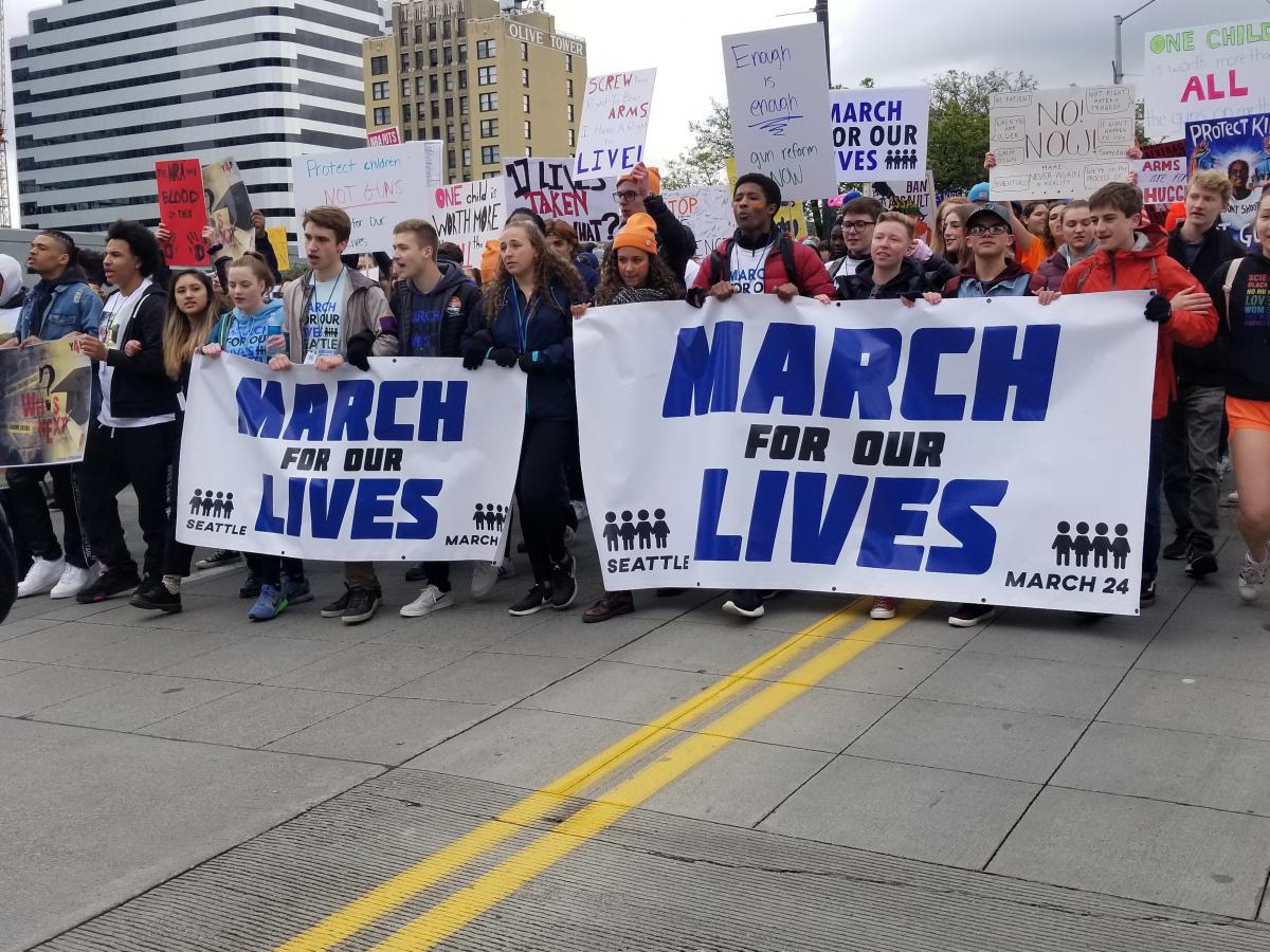 Student organizers demand sensible legislation such as universal background checks and banning the sale of semi-automatic rifles. Photo by Ashley Archibald
