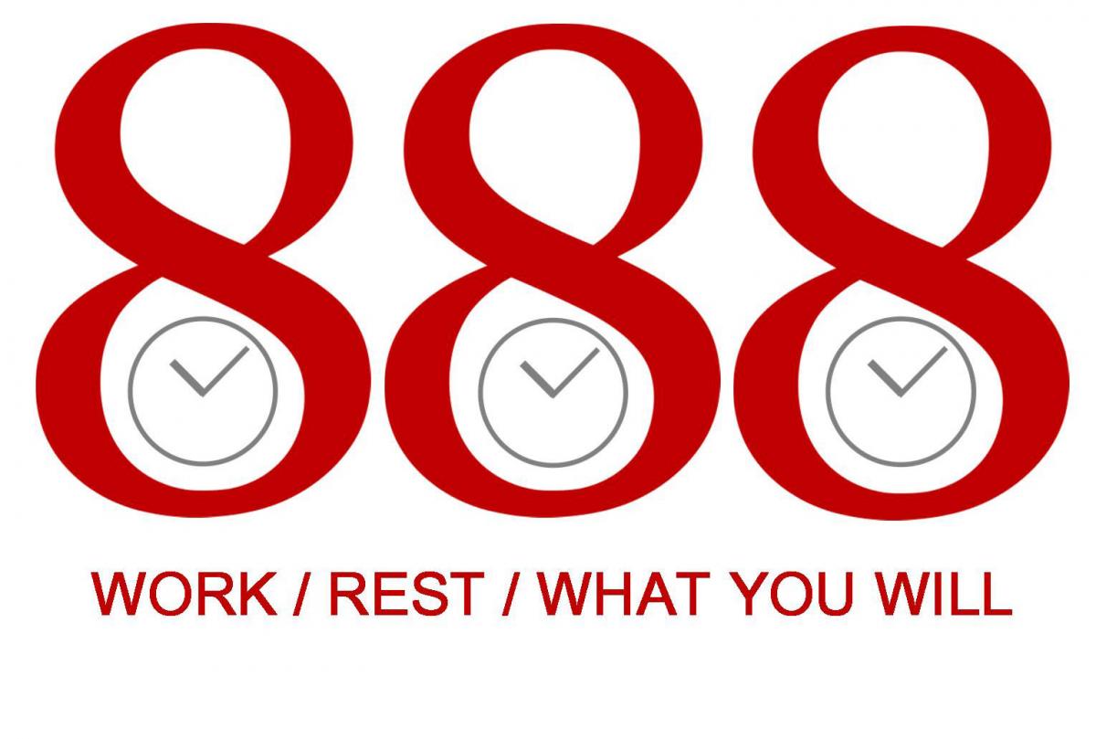 One of the central slogans of the original May Day movement is “8 hours for work, 8 hours for rest, 8 hours for what you will." Graphic by Lisa Edge