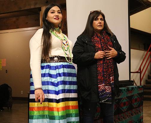 Marita Growing Thunder and her mother Shannon Ahhaitty at a screening of a film about Growing Thunder created by Luana Ross and Daniel Hart. Photo by Lyndsey Brollini