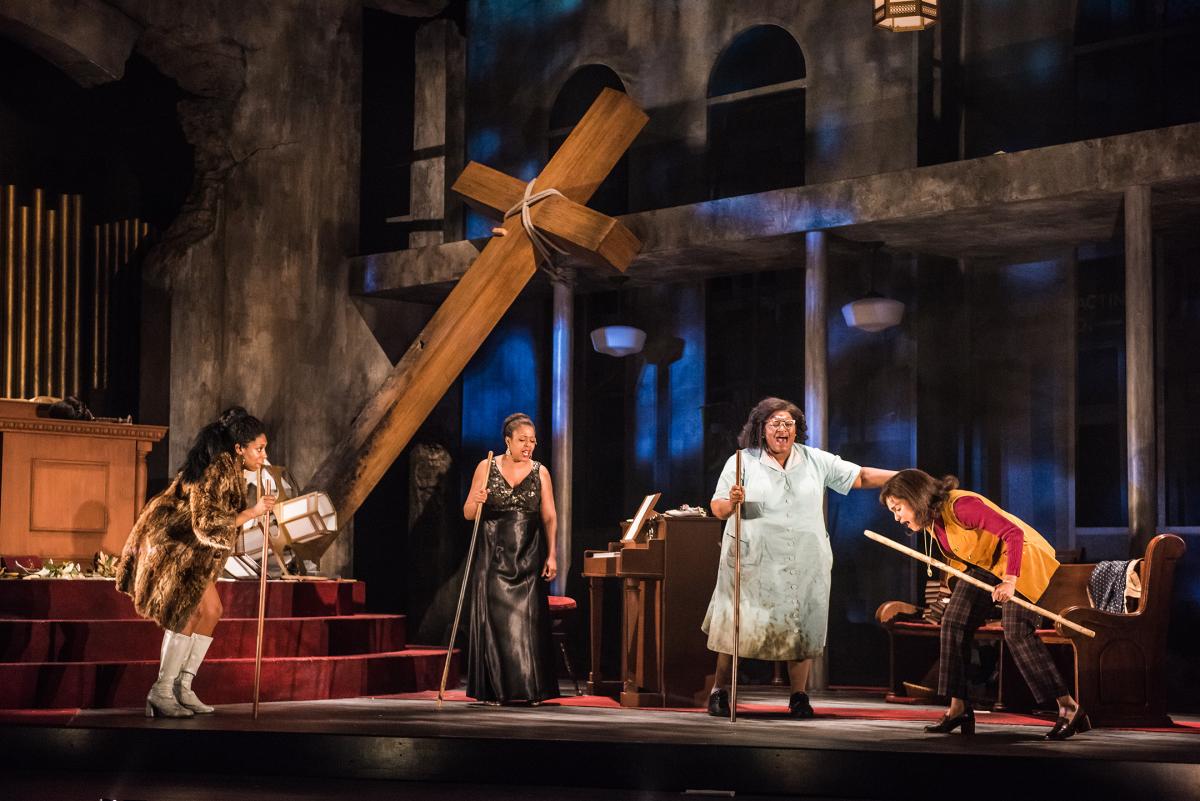 From left, Porscha Shaw, Shontina Vernon, Shaunyce Omar and Britney Nicole Simpson in Seattle Rep’s “Nina Simone: Four Women.” Photo by Nate Watters