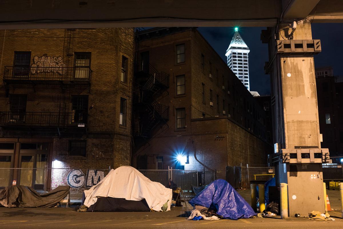 Campers under the viaduct, Jan. 2017. File photo by Andrew Waits