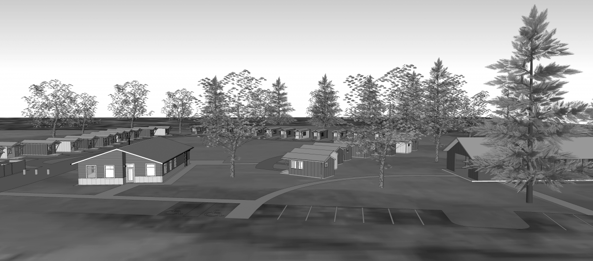 Orting Veterans Village, a modular home development by Quixote Communities, will provide long-term housing to formerly homeless veterans. Rendering by MSGS Architects