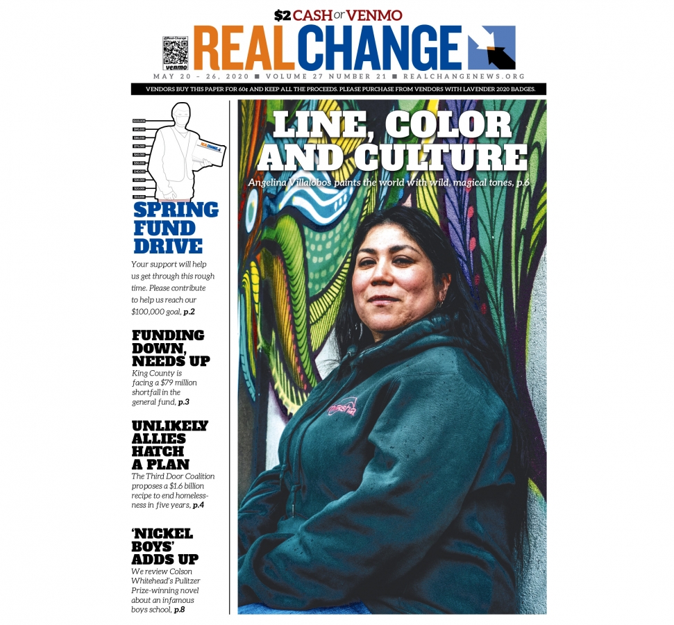 Seattle artist Angelina Villalobos draws upon line, color and her heritage to create murals for commission and by donation all around the city. Story on page 6. Photography by Mark White.