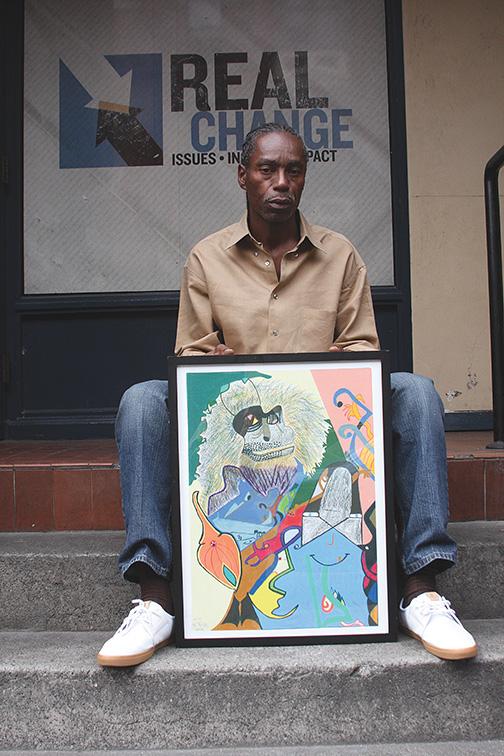 Colored pencil drawings by Tyree will hang at Real Change during the July 2 art walk.