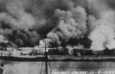 Smoke rises from the city of Smyrna in 1922.