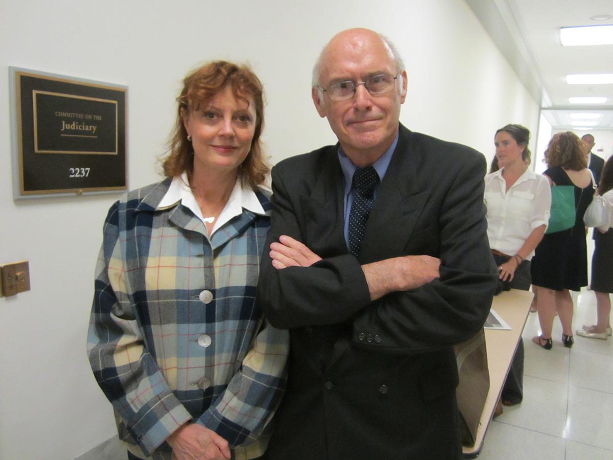 Michael Stoops with Susan Sarandon during her 2014 visit to Congress. Photo by Rachel Cain