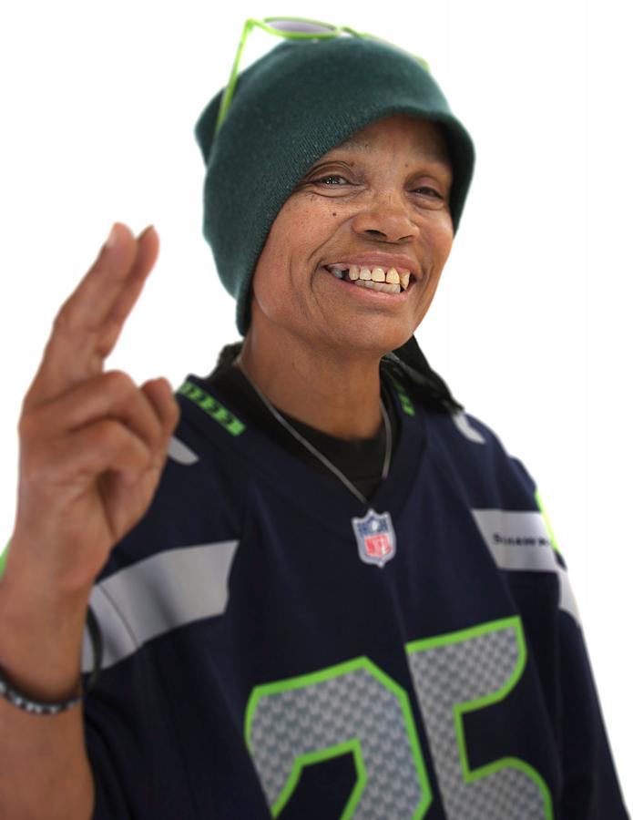 Real Change vendor Sharon Jones was passionate about the Seattle Seahawks. Photo by Jon Williams.