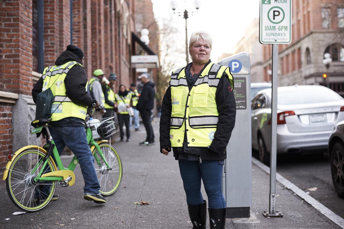 Real Change file photo. Candy is one 300 active vendors selling Real Change each week in the Seattle area.