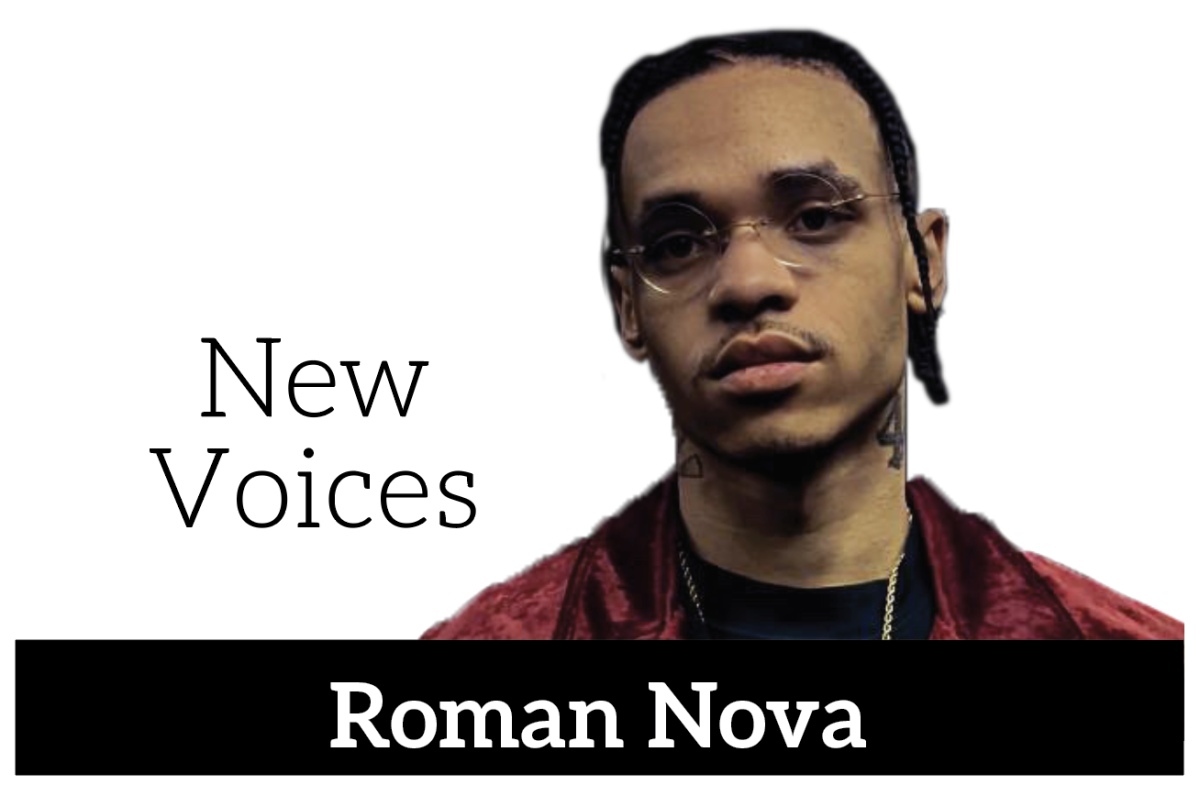 A color portrait of columnist Roman Nova with the caption "New Voices"