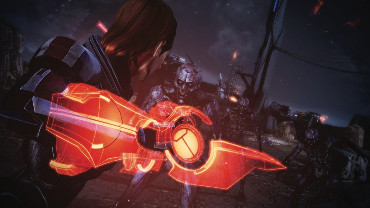A screen shot from Mass Effect, a video game that Shark plays.