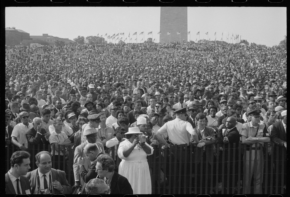 Archival photo of crowd of people at 1963 March on Washington