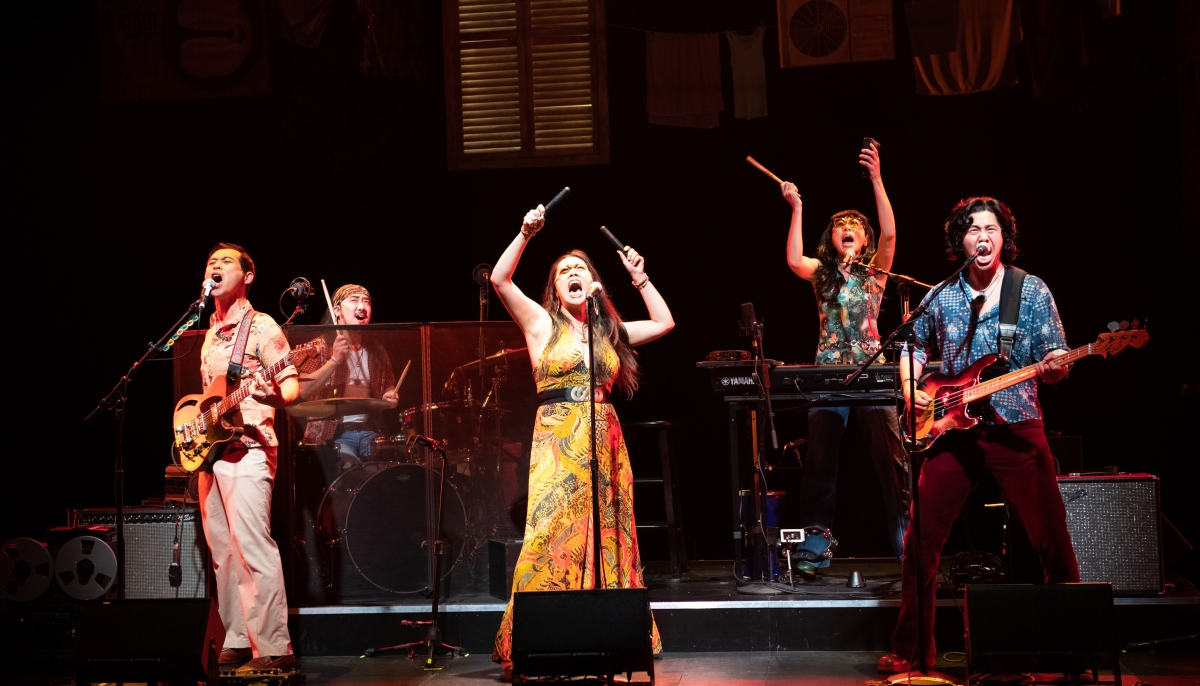 Joe Ngo, Abraham Kim, Brooke Ishibashi, Jane Lui and Tim Liu perform in “Cambodian Rock Band” at Arena Stage at the Mead Center for American Theater. “Cambodian Rock Band” was a coproduction of ACT and Fifth Avenue and was extremely successful for both pr
