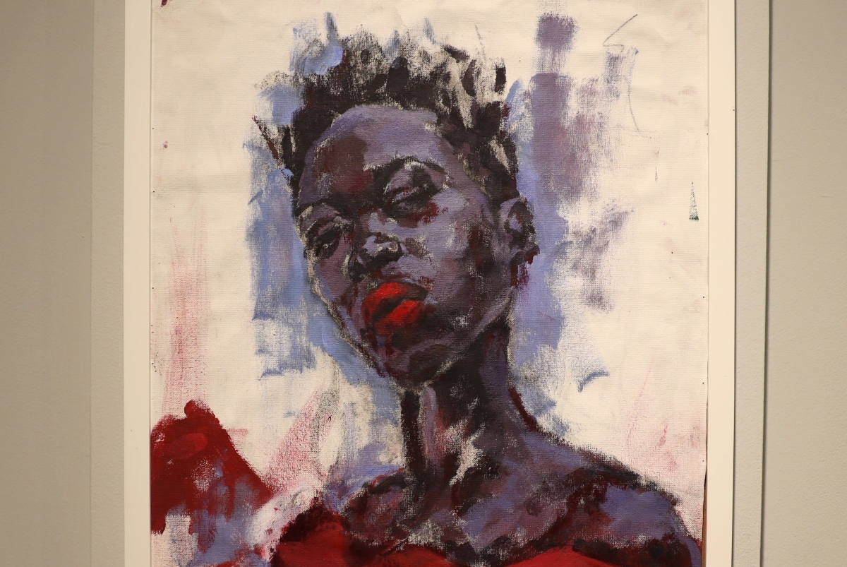 A self-portrait called "The red lips" by Nahom Ghirmay