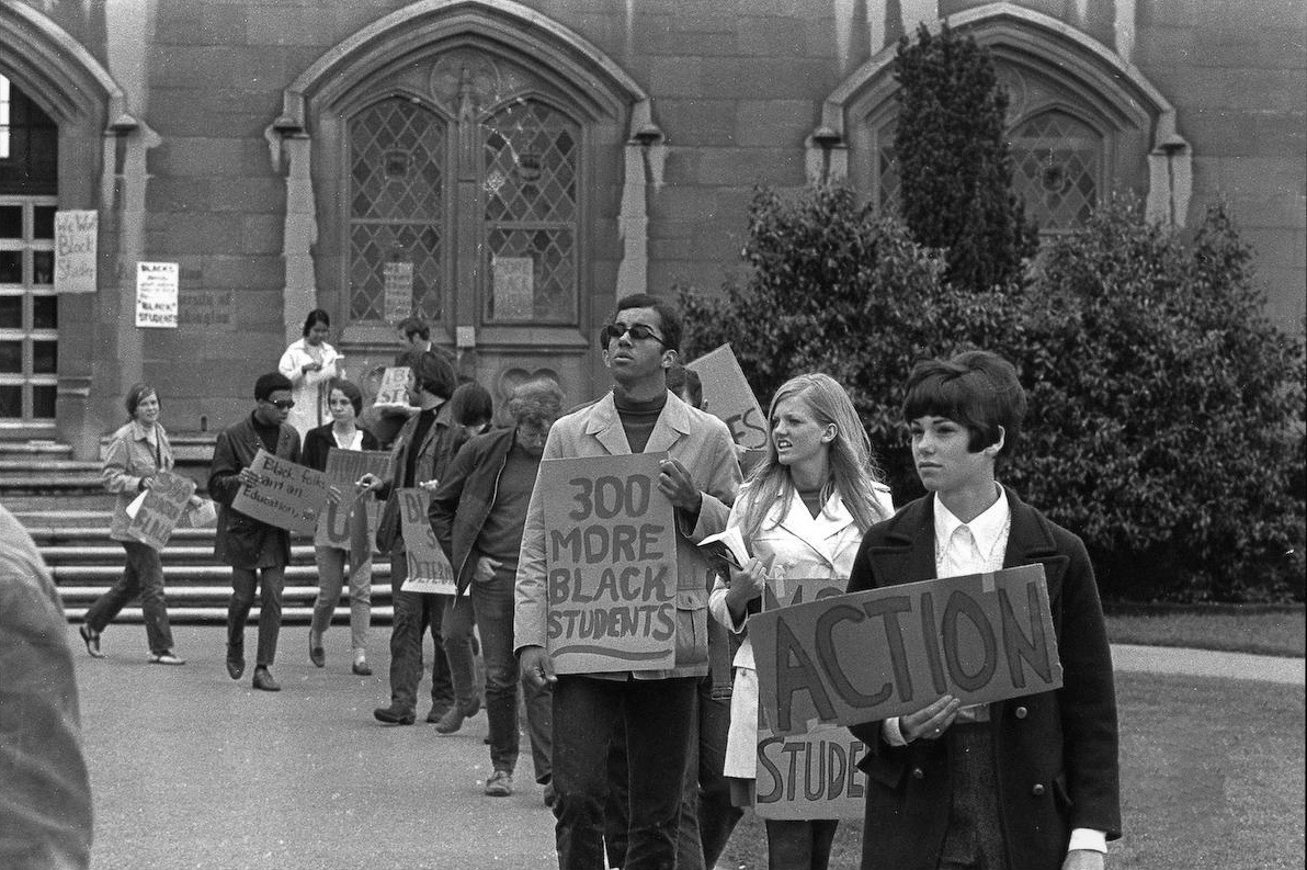 University of Washington students and supporters protest in favor of a Black Student Union and more Black students admitted to the university.