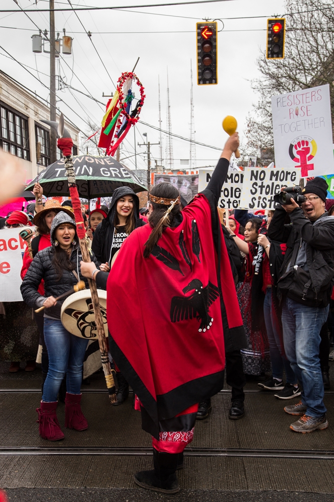 Indigenous participants and supporters of the MMIW movement were encouraged to wear red during the march. Photo by Matthew S. Browning