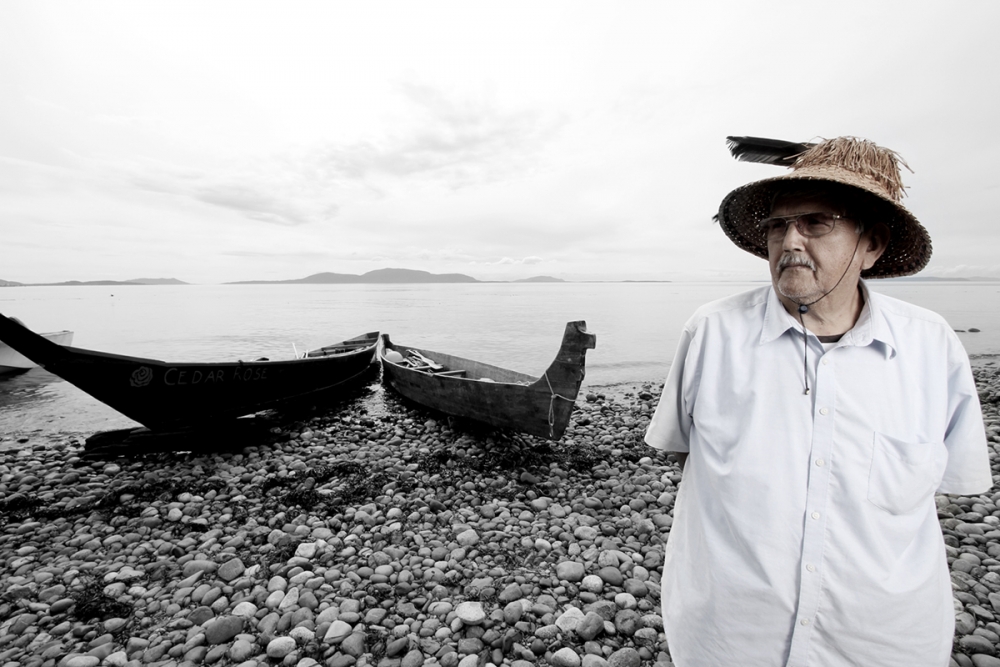 Chief Bill James of Lummi Nation is pictured at the sacred site xwe’chi’eXen (Cherry Point) in the northwest corner of Washington State. Photo by Matika Wilbur