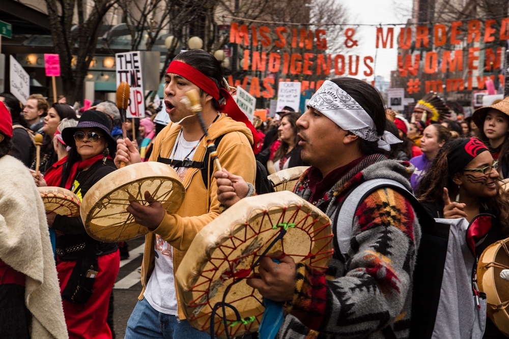 Native American people march to bring awareness to the MMIW movement. Supporters came from as far away as Montana. Photo by Matthew S. Browning