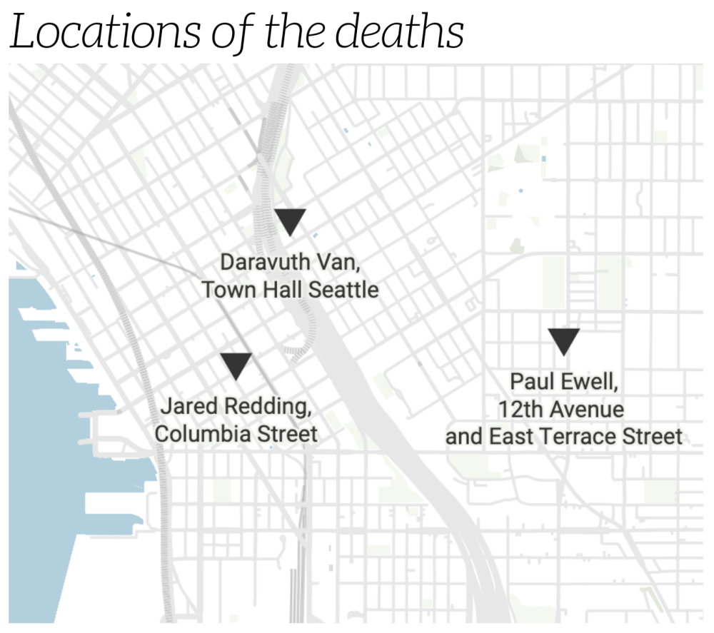 Daravuth Van, killed Feb. 22; Jared Redding, killed Feb. 18; and Paul Ewell, killed Feb. 10, were all slain within a half square mile of each other.