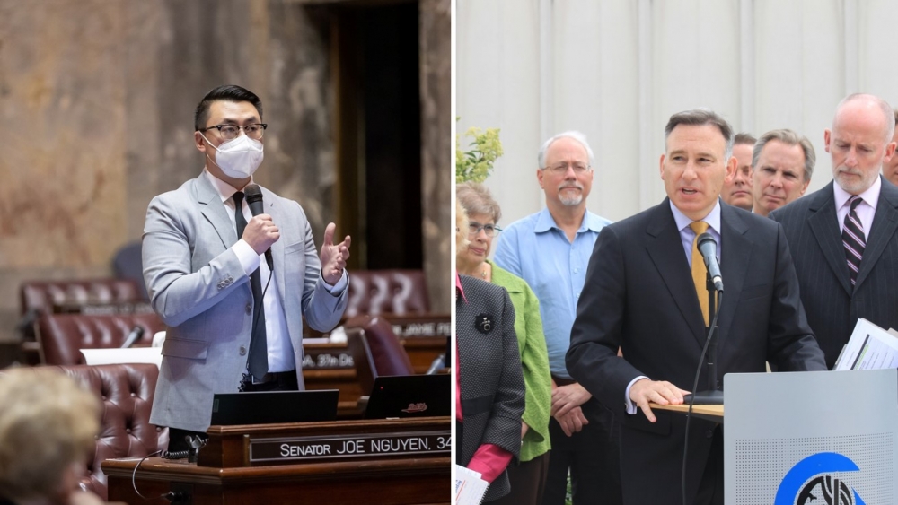 King County Executive Dow Constantine, right, has been in the role for 12 years; Sen. Joe Nguyen is his first major challenger since 2009. According to ballot counts as of Aug. 3, the two will be head to head in the November 2021 general election for the 