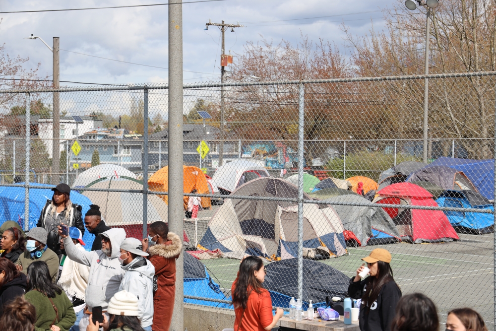 More than 200 asylum-seekers camped in about 60 tents at the Garfield Community Center tennis court between April 2 and April 3. They said they had no other options after being evicted from their Kent hotel rooms.