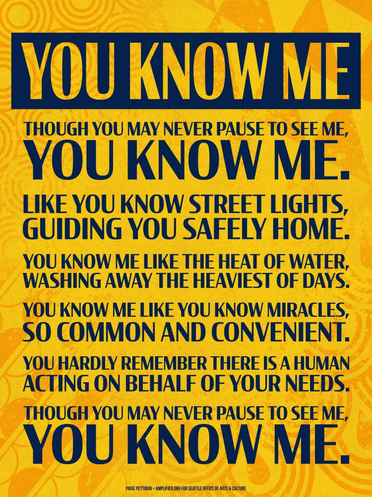 Poster with yellow background and blue lettering reading, You Know Me