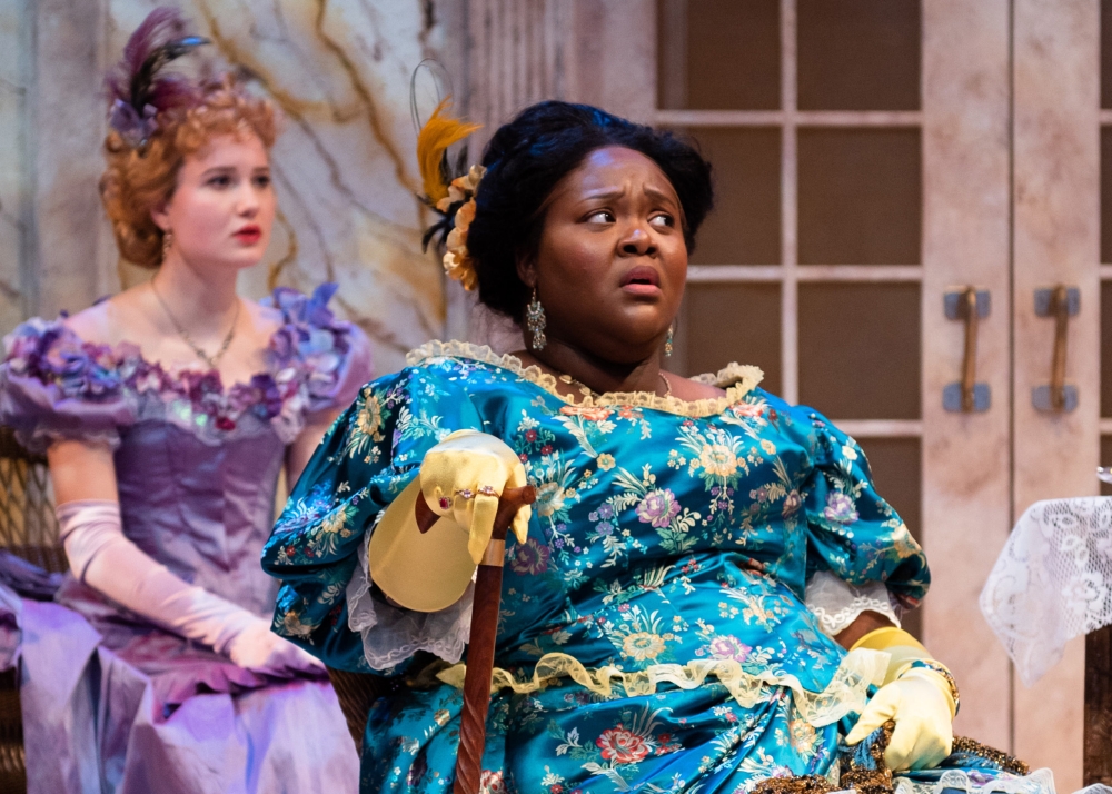 Juliette Jones and Bretteney Beverly in “A Woman of No Importance” at Taproot Theatre Company.